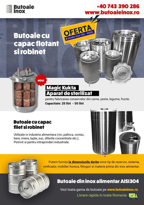 Butoi inox cu capac flotant si canea 180 litri