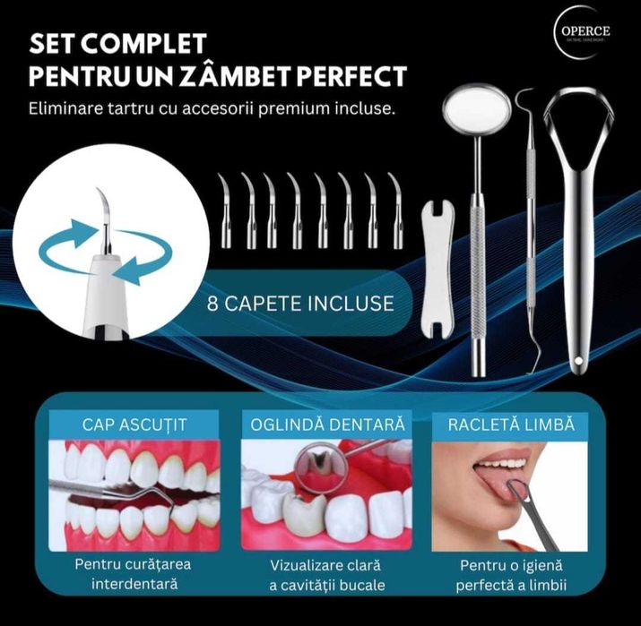 Aparat Detartraj – Nou, 5 Intensități, Rezistent la Apă, 8 Capete