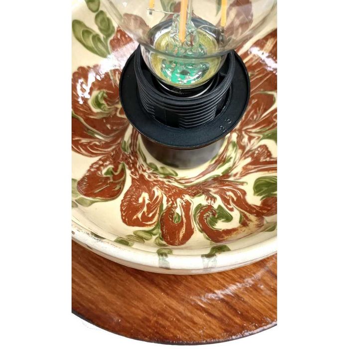 Aplica de perete - plafoniera rustica din ceramica si lemn de pin