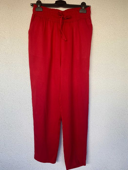 Pantaloni rosu, nou, Mohito, largi cu talie cu elastic si snur, S