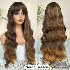 Кафява перука с руси кичури и бретон