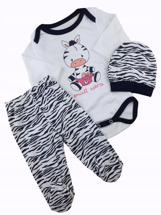 Set compleu haine copii,din body,pantaloni,caciulita-ZEBRA,marime62,68