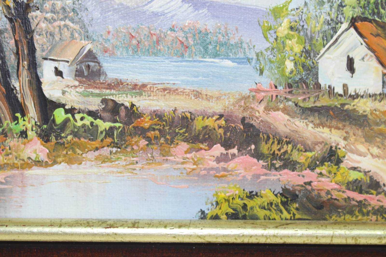Стара маслена картина Пейзаж на платно в стилна рамка. Внос Холандия