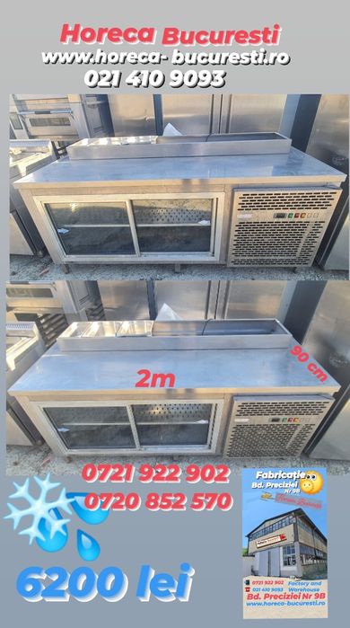 Masa frigo 2 usi sticla cu vitrina GN SH / Masa frigo granitPizza2usi/