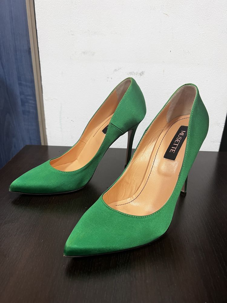Pantofi stiletto Musette, marimea 39, verde smarald