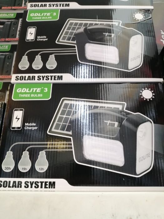 Мобилна соларна къмпинг система, зарядно, 3 лампи, слънчев панел, аку