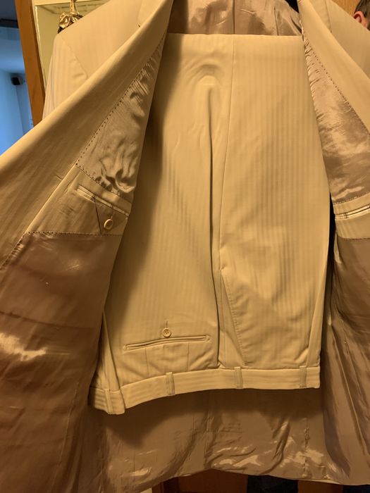 Costum barbatesc nou alb crem, din lână-Adam’s by Secuiana