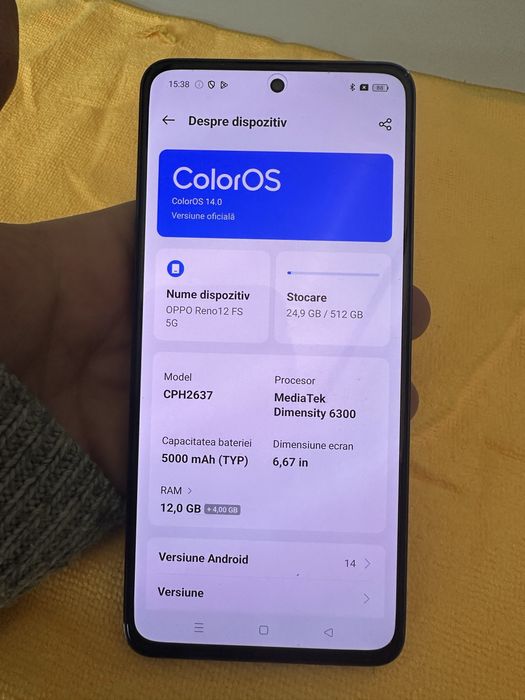 Telefon OPPO Reno12 FS 5G, 512GB, 12GB RAM, Dual SIM, Black Green