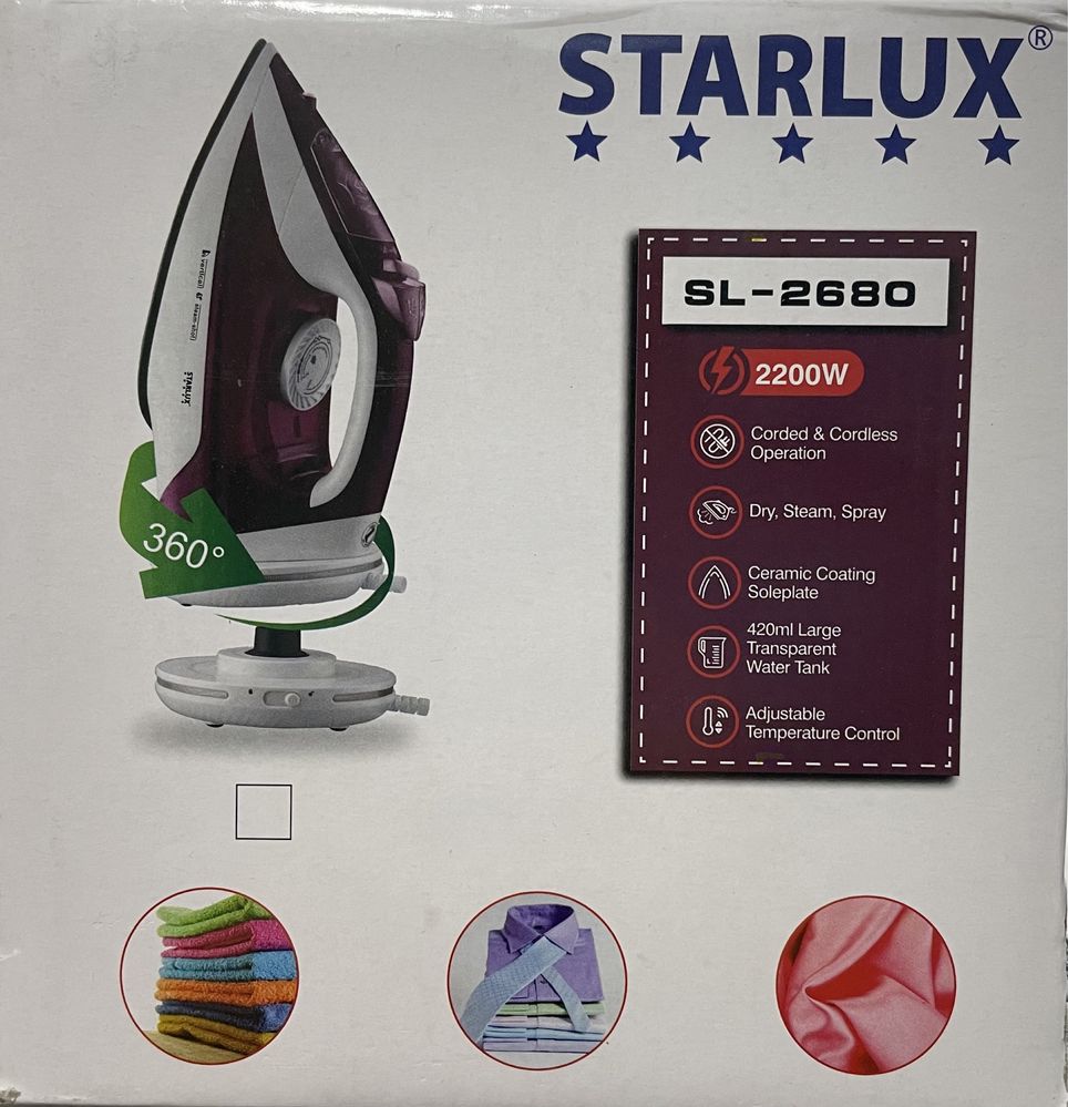 Новый! Электронный утюг Starlux беспроводной и паровой SL-2680