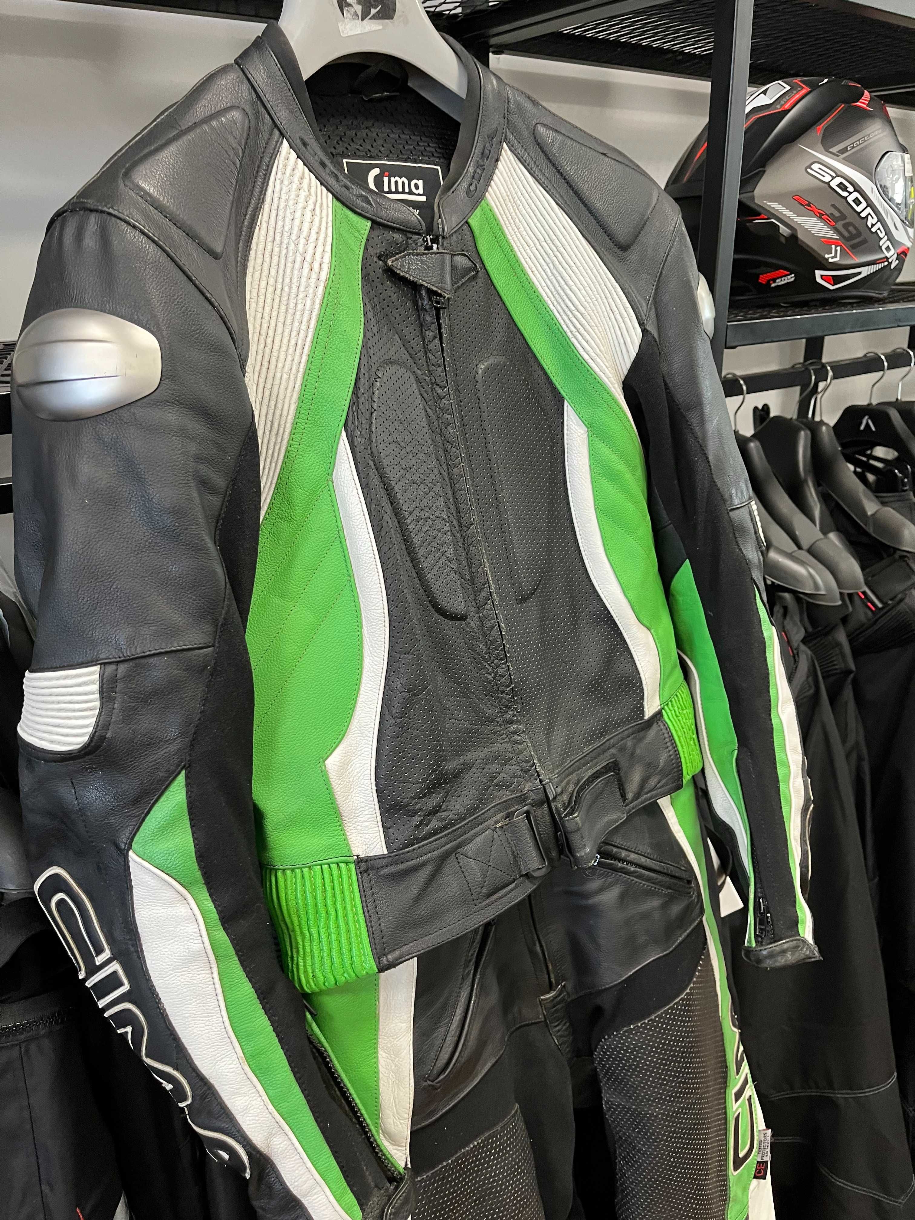 Кожен мото екип CIMA Racing,2 части ,M-50,гърбица,протектори,като нов