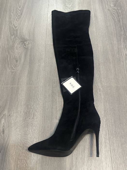 Cizme cu toc înalt, din piele întoarsǎ, negre, 37