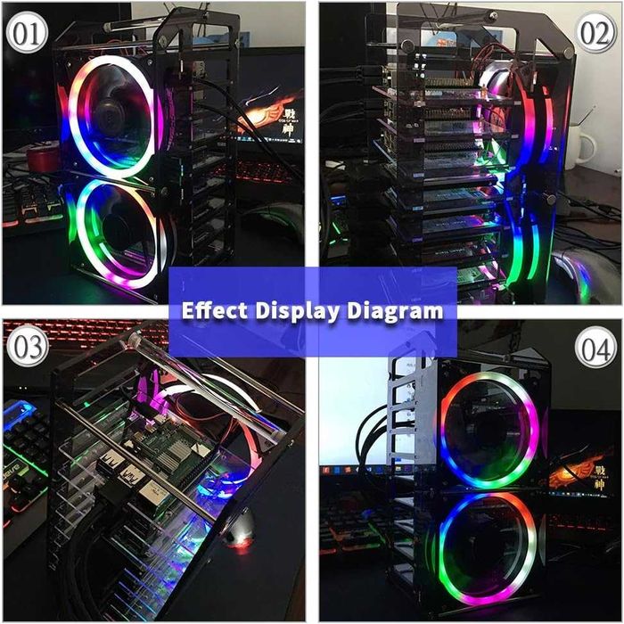 Carcasă GeeekPi Cluster Raspberry Pi Rack stivuibil 8 straturi LED RGB