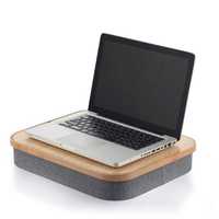 Stand laptop multifunctional cu spatiu de depozitare, lemn si textil