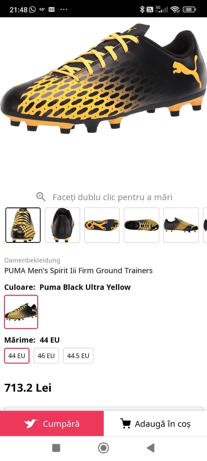 Ghete fotbal Puma Spirit III FG Black Ultra-Yellow mărimea 44