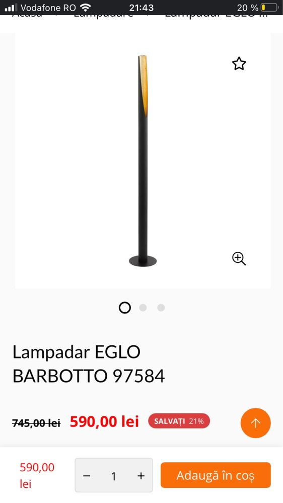 Lampadar EGLO BARBOTTO 97584, nou!!!