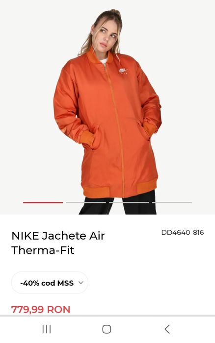 Geaca bomber Nike Orange lunga !S Noua fără etichetă!