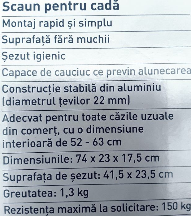 BANCĂ pentru CADĂ Baie Rezistență maximă 150 Kg NOUĂ (Germania) 90 Lei