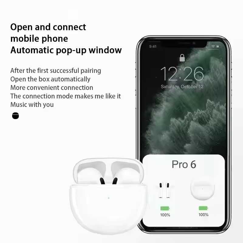 Безжични Bluetooth слушалки Air Pro 6 TWS за iOS/Android с Hi-Fi звук