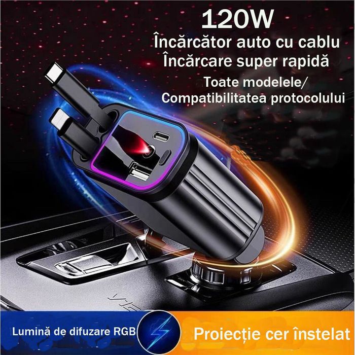 Încarcator Auto 4 in 1 Încarcare Super Rapidă