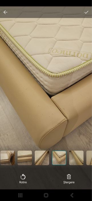 Pat tapitat crem 160x200 cu saltea