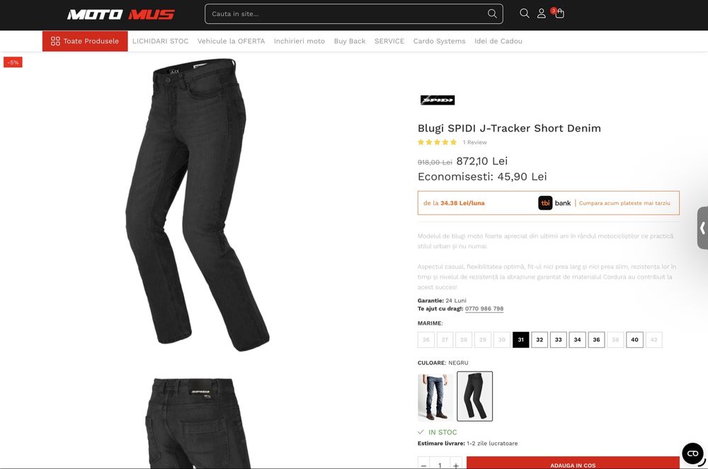 Blugi motocicletă Spidi J-Tracker Short Denim mărime 38