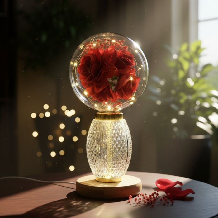 Декоративна лампа с червени рози и мека светлина – за топлина и хармон
