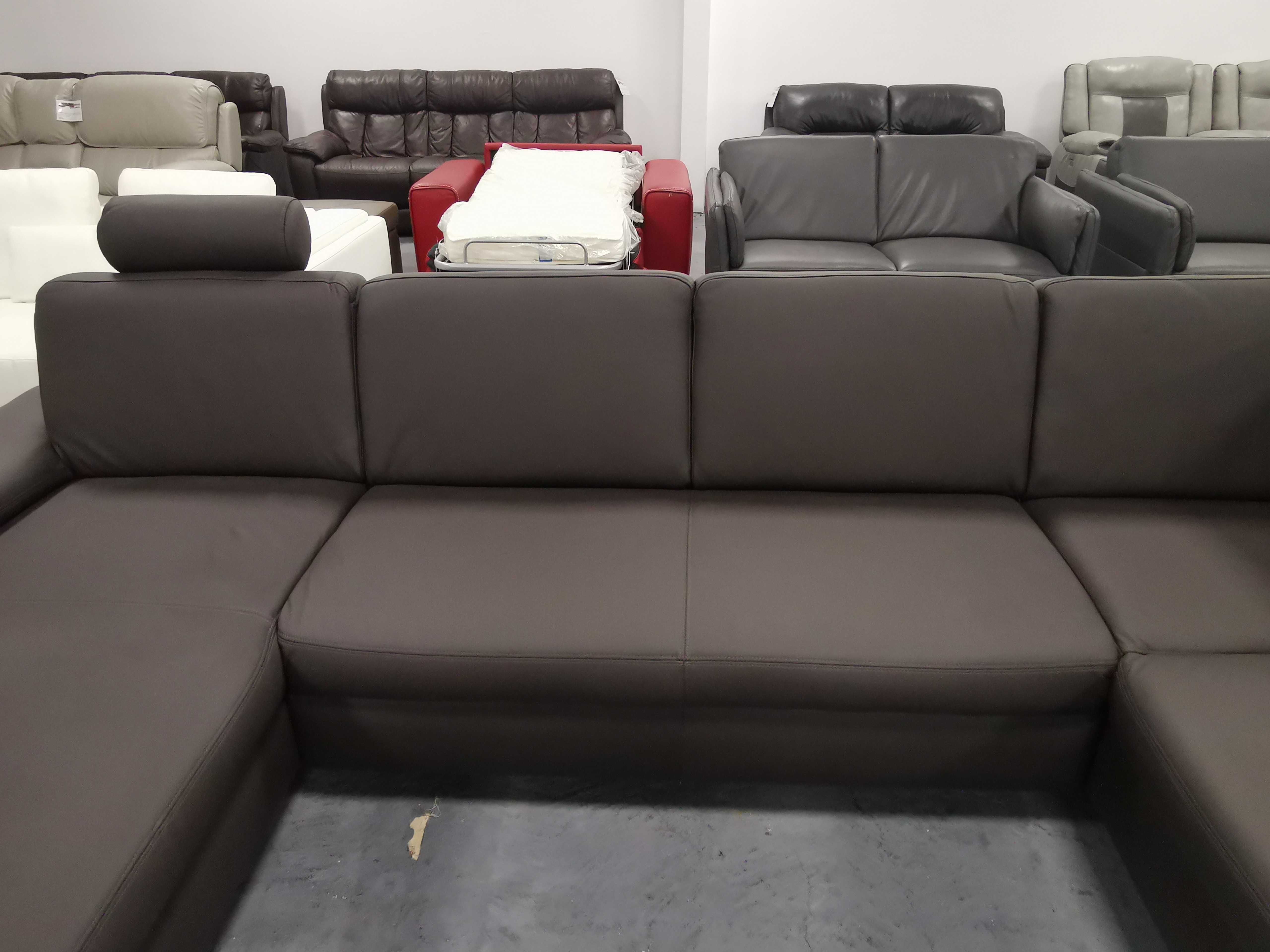 Кафяво-сив кожен ъглов диван с функция ракла "CARO"