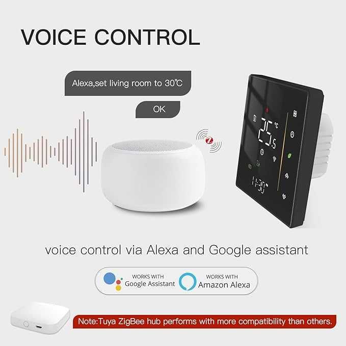Termostat smart Zigbee MOES GA compatibil Alexa si Google Home