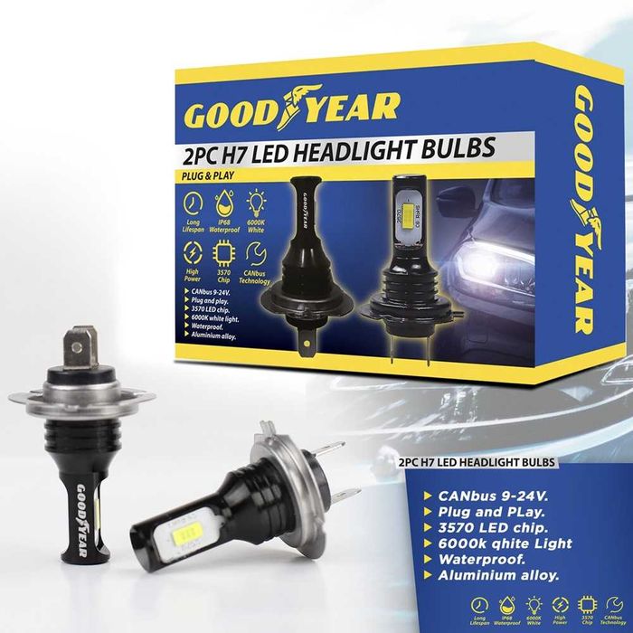 Set 2 becuri auto LED H7 3570, 6000K, 30000LM, 200W, 9-24V