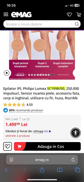 Epilator IPL Philips Lumea, model SC1998/00