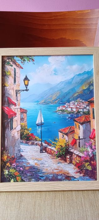 Средиземноморска Прибрежна Сцена-Жива Морска Картина с Балкон,