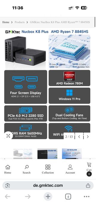 Mini pc GMKtek NucBox K8 plus ryzen 7 8845HS 32gb 2tb radeon 760m