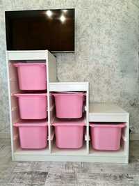 Ansamblu mobilier depozitare, camera copii alb/roz