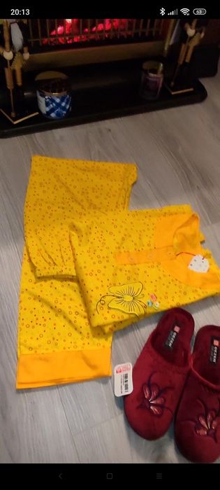 Set pijama, galben vesel, cu eticheta, 100% bumbac,mărimea L-XL