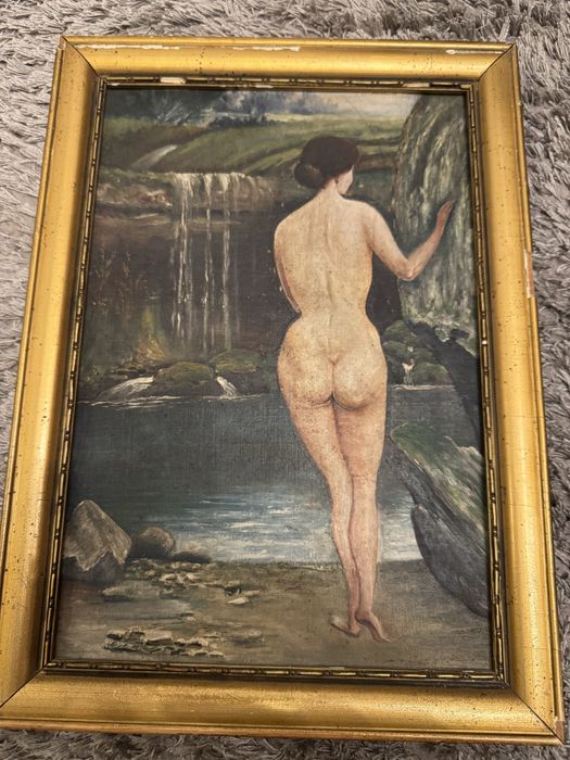 Tablou pictat manual pe panza-vechi de peste 70 de ani