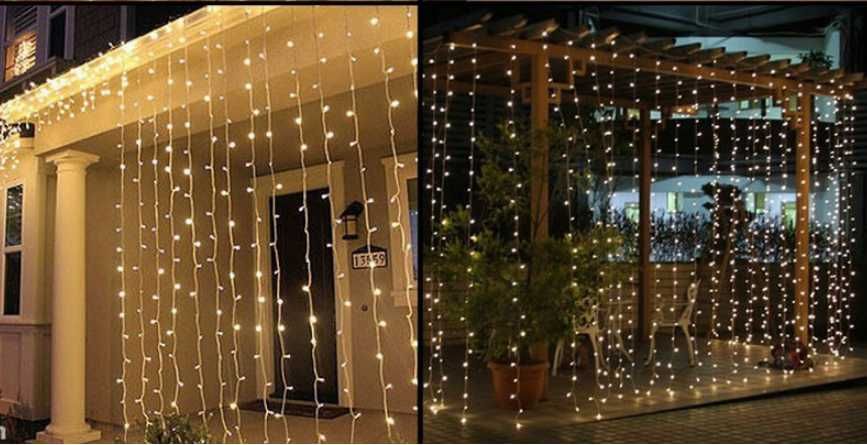 Жълта Топла Коледна Завеса 3 х 3м 80лв Промо 2бр за 155лв външно вътр