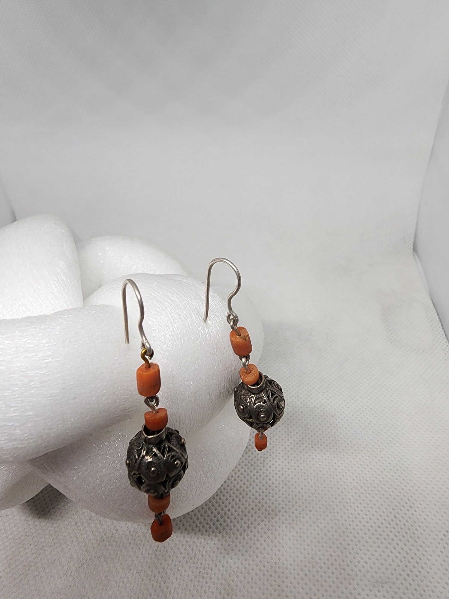 Серьги с коралом старина Азия.