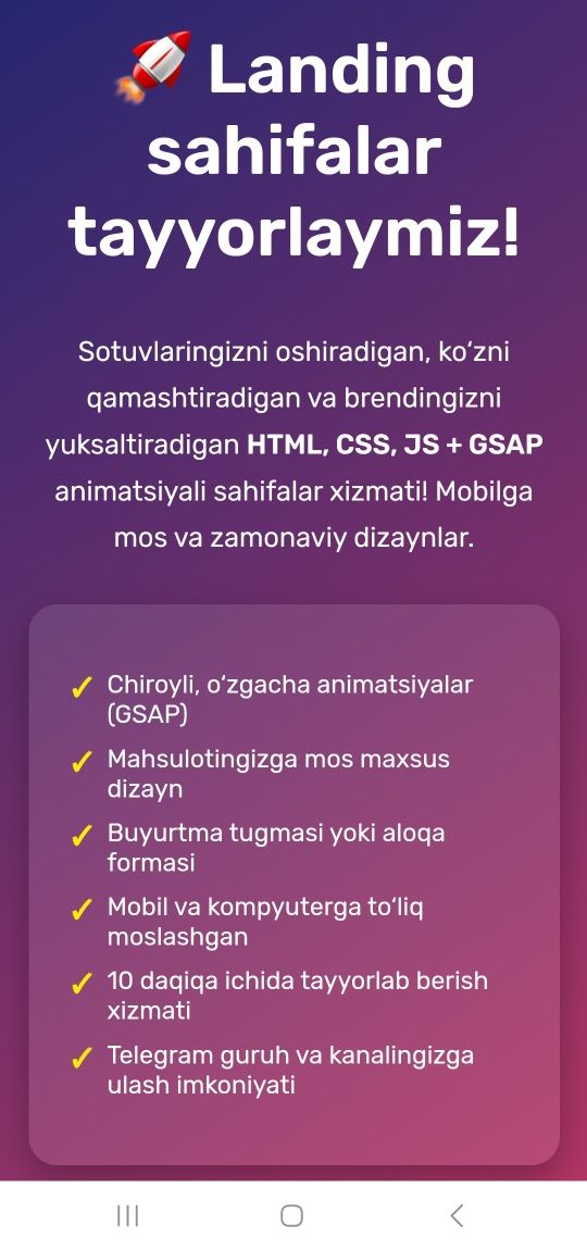 Telegram va Instagram uchun Pro sahifalar yaratamiz
