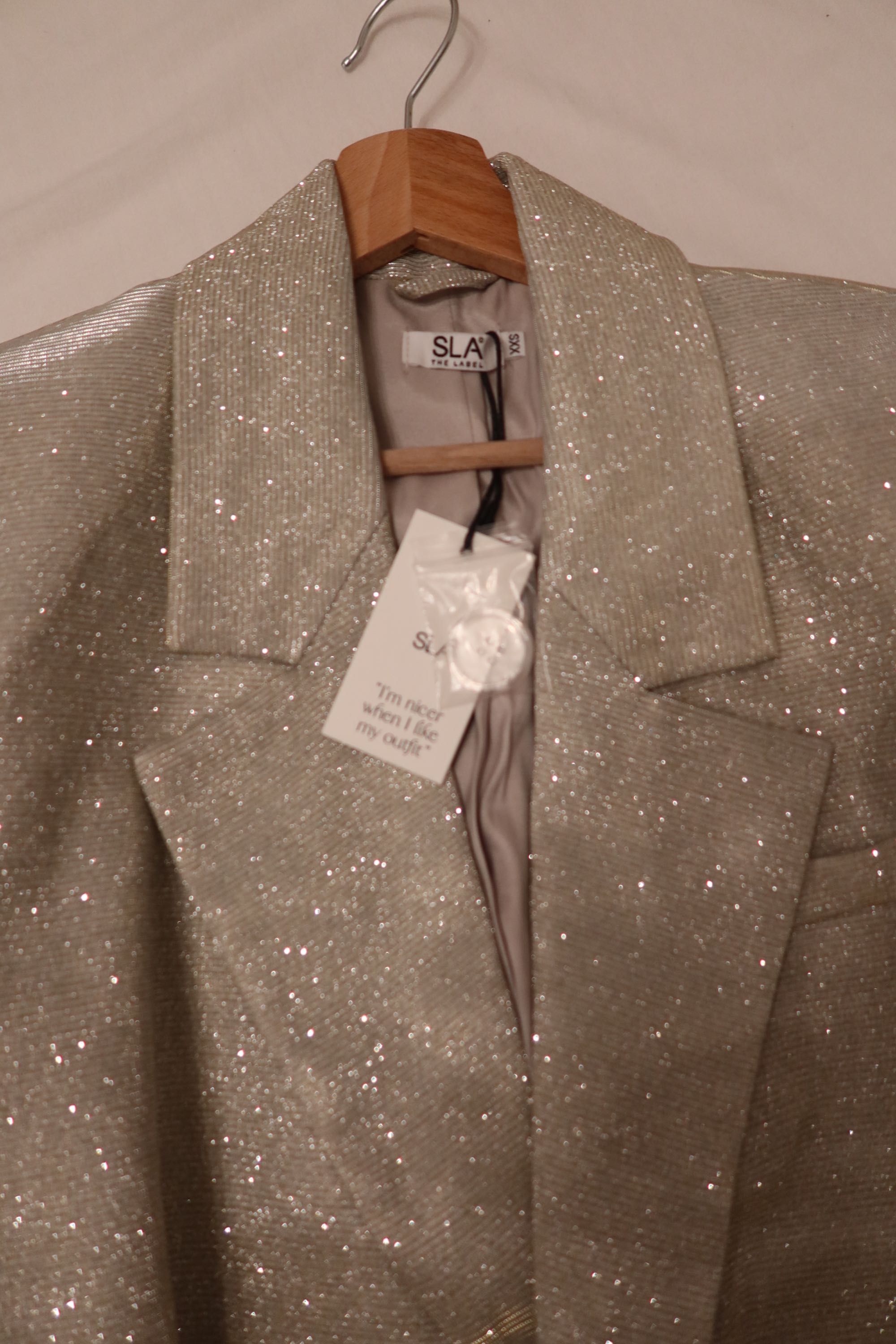 Блестящ сет на SLA the label XXS, блестящо сако за XS/S, пола за XS