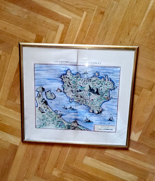 Картина литография карта оригинал L’isle d’Ischia Naples на 250 години
