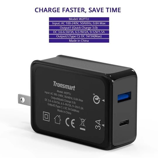 Двойное Quick Fast Charge 3.0 зарядное устройство, зарядник TRONSMART®