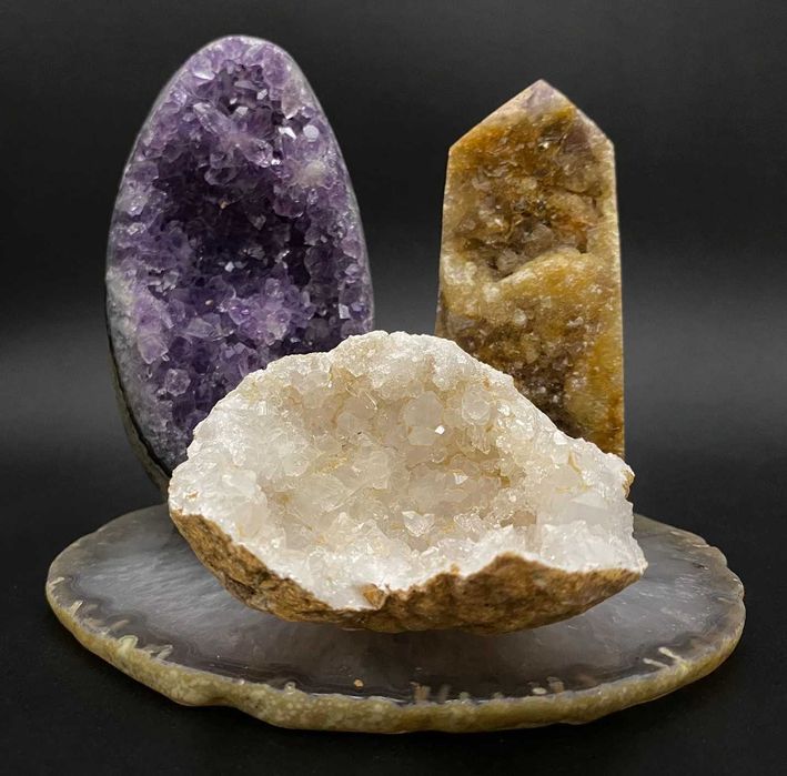 Decor Cristale - Ametist&Fluorit Galben&Cuart Alb - Set Cristale