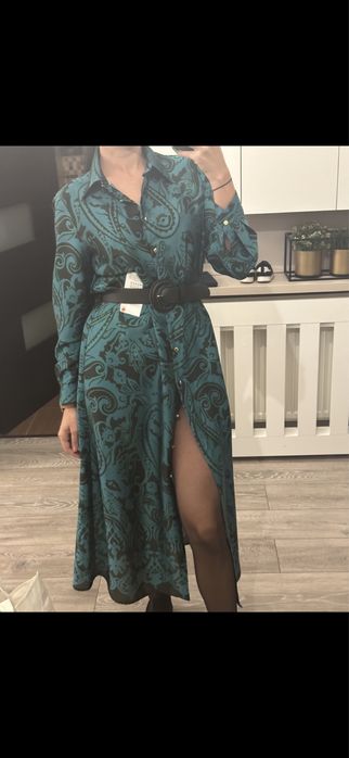 Rochie zara satin lunga S turcoaz