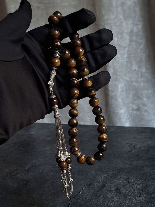 Премиальные чётки(тасбих) ручной работы из тигрового глаза — 33 бусины