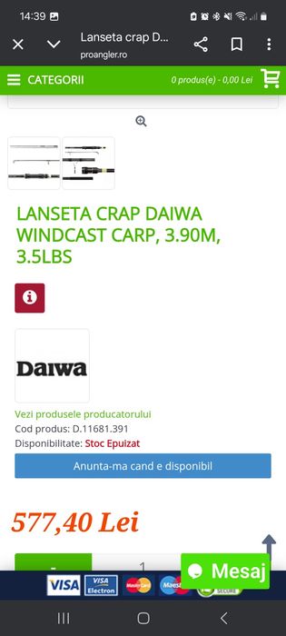 Set crap daiwa windcast: 2 lansete 3.90m 3,5lb/ 2 mulinete 5500qda