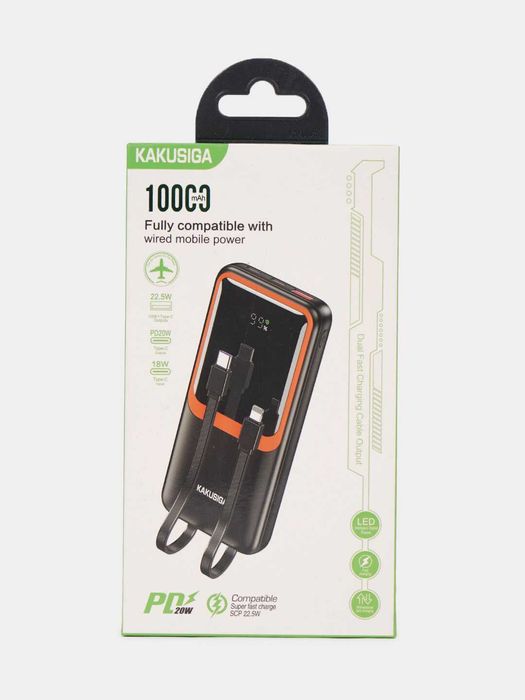 Original Power Bank KAKUSIGA 10000mAh | 22.5W | Kabelli Poverbank