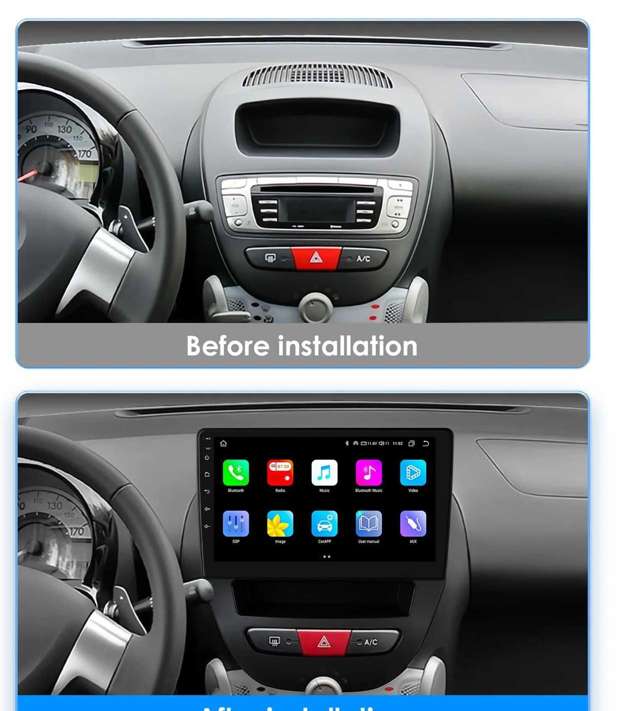 МУлтимедия 10 за Toyota Aygo Citroen C1 Peugoet 107 Android 13 CARPLAY