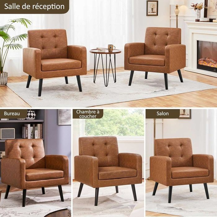 Fotoliu living piele ecologica, picioare din lemn |S 614138 Retro Brow