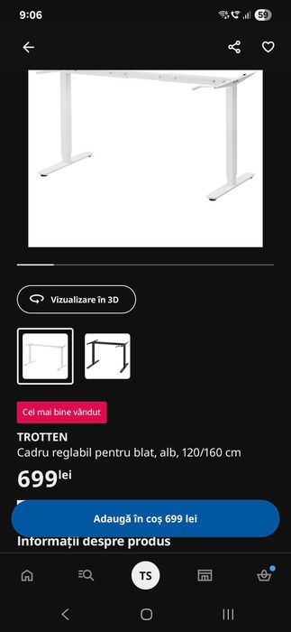 Cadru reglabil pentru blat, alb, IKEA TROTTEN