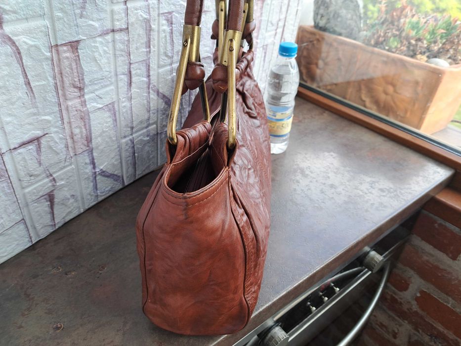 дамска чанта,кафява мека чанта-естествена кожа